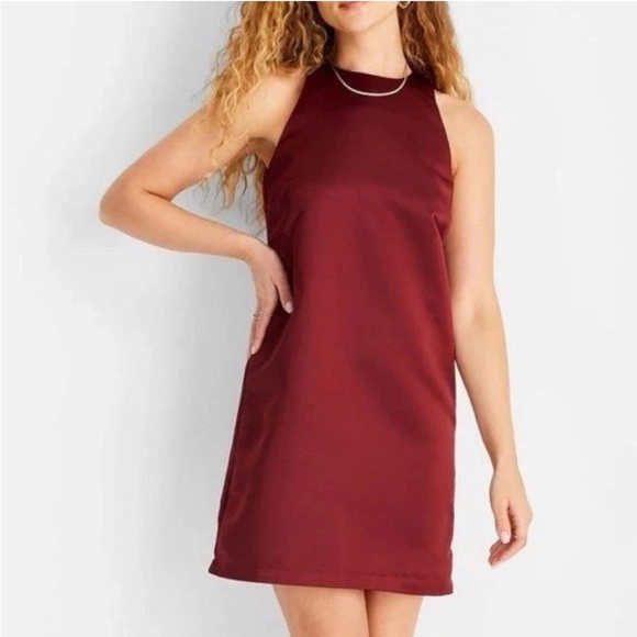 NWT Future Collective Satin Mini Shift Dress Candy Apple Red Burgundy Coquette M - Picture 4 of 6